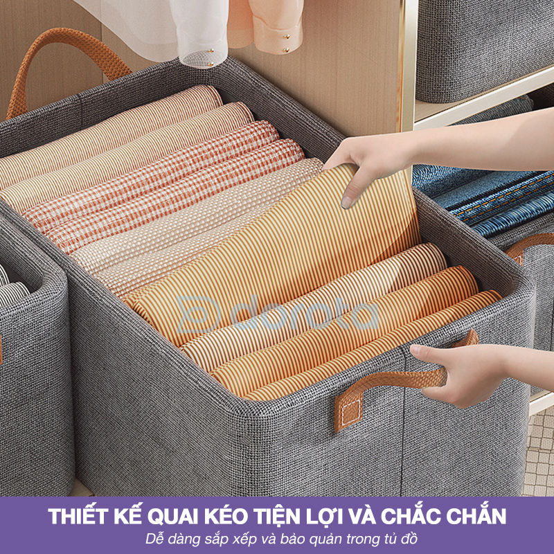 Mô tả Hộp đựng quần áo sắp xếp khung thép DOROTA mặt đáy gỗ tay cầm tiện lợi chắc chắn HVT - 1