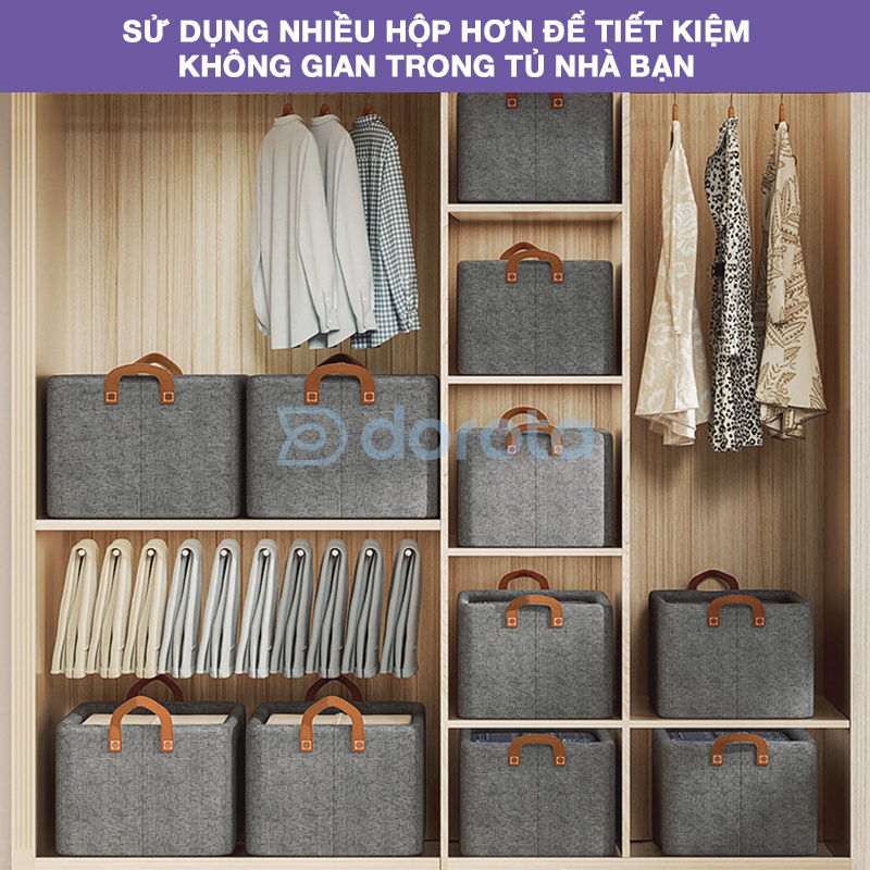 Mô tả Hộp đựng quần áo sắp xếp khung thép DOROTA mặt đáy gỗ tay cầm tiện lợi chắc chắn HVT - 3