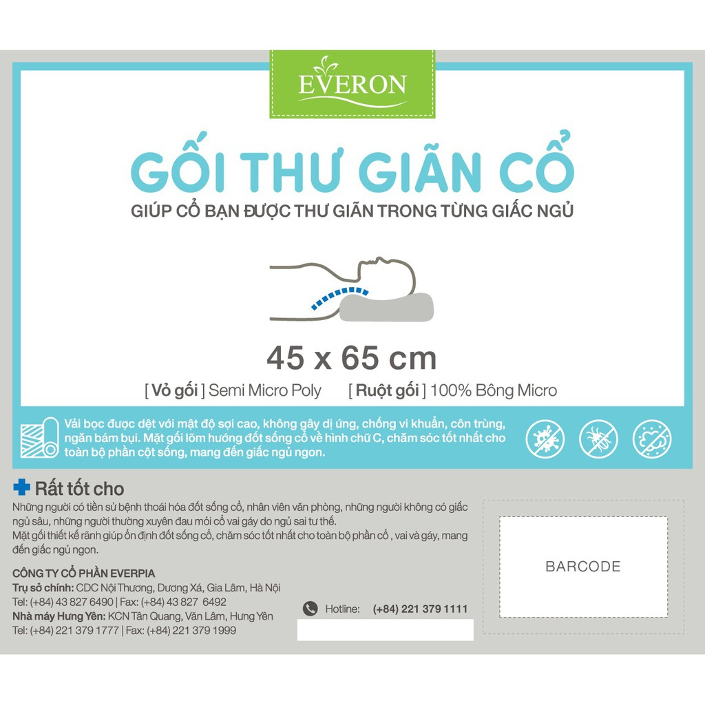 Mô tả {Combo tiết kiệm} Đôi (02) Ruột gối thư giãn cổ Micrelax Everon cao cấp , mềm mại, nâng đỡ vai gáy ( độ cao 10cm) - 1