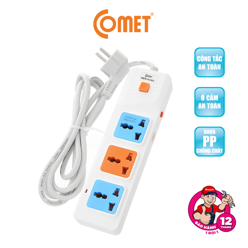 Mô tả Ổ Cắm Điện Đa Năng COMET Dây 85cm/2m/3m/5m, Công Suất 2500w/1800w, Chống Cháy, Chịu Nhiệt Cao, Công Tắc On/Off - 7