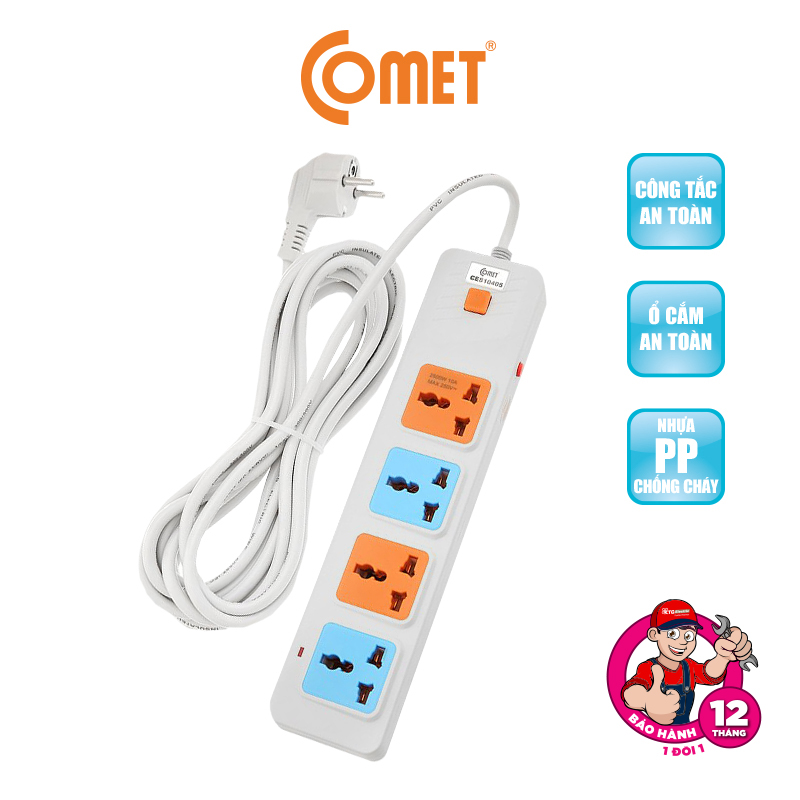 Mô tả Ổ Cắm Điện Đa Năng COMET Dây 85cm/2m/3m/5m, Công Suất 2500w/1800w, Chống Cháy, Chịu Nhiệt Cao, Công Tắc On/Off - 8