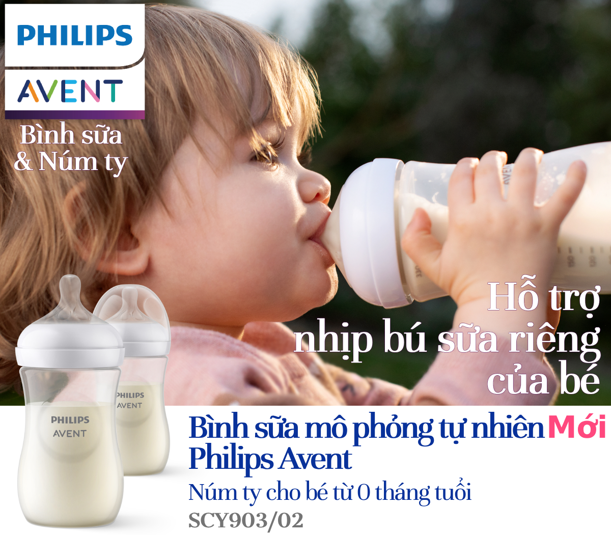 Mô tả Philips Avent Hộp 2 Bình sữa mô phỏng tự nhiên 260ml mới (núm ty phản ứng tự nhiên) SCY903/02 - 1