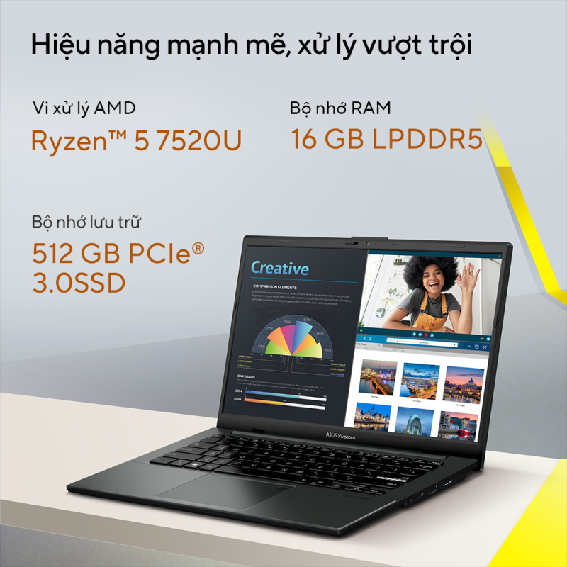 Mô tả Laptop Asus Vivobook Go 14 E1404FA-NK177W Ryzen 5 7520U | 16GB | 512GB | 14" FHD | AMD Radeon | Win 11 | Bạc BH 24 Tháng - 1
