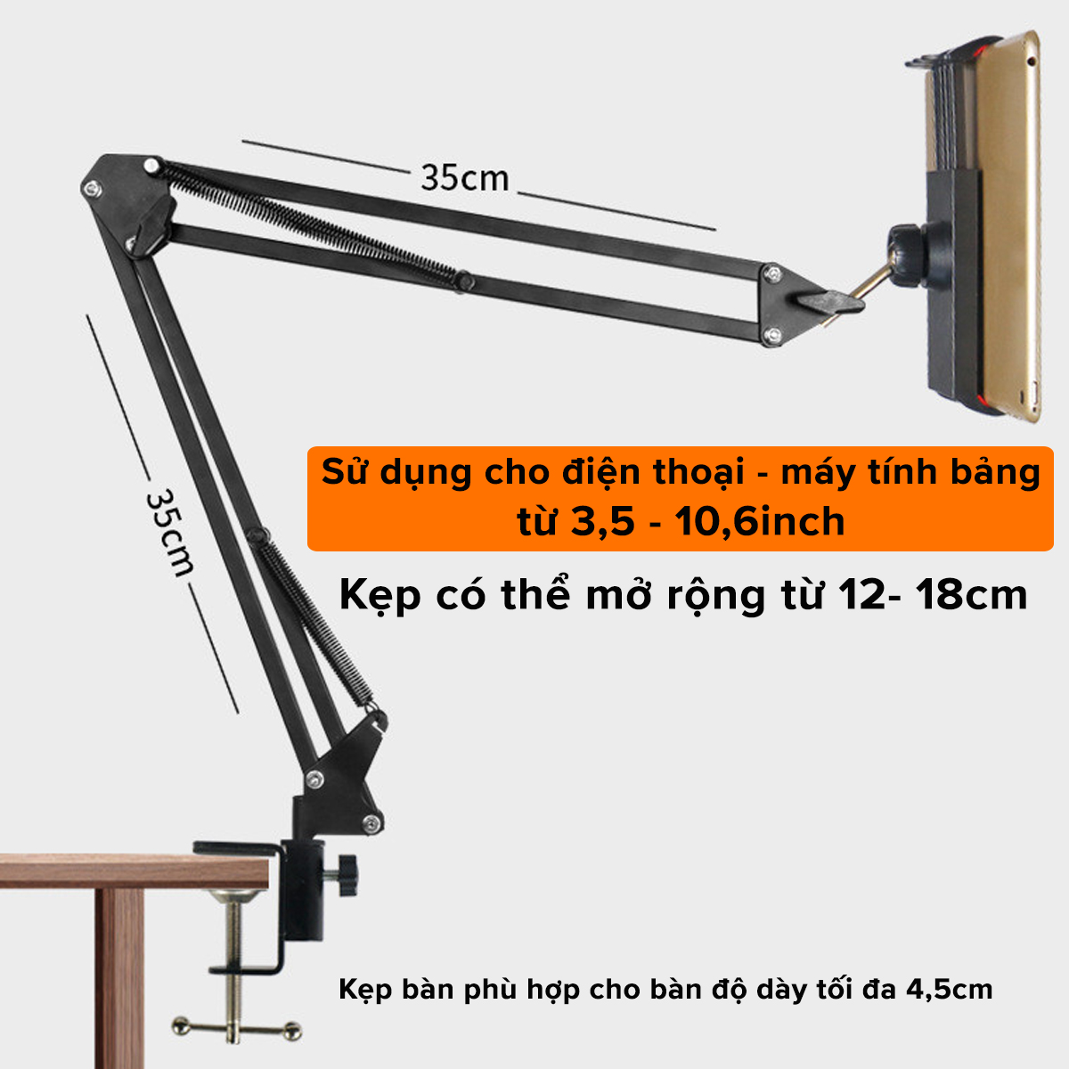 Mô tả Giá Đỡ Điện Thoại, Máy Tính Bảng 12 - 18cm, Ipad Xem Phim Lướt Web Livetream Kẹp Đầu Giường, Kẹp Bàn Chính Hãng Amalife - 10