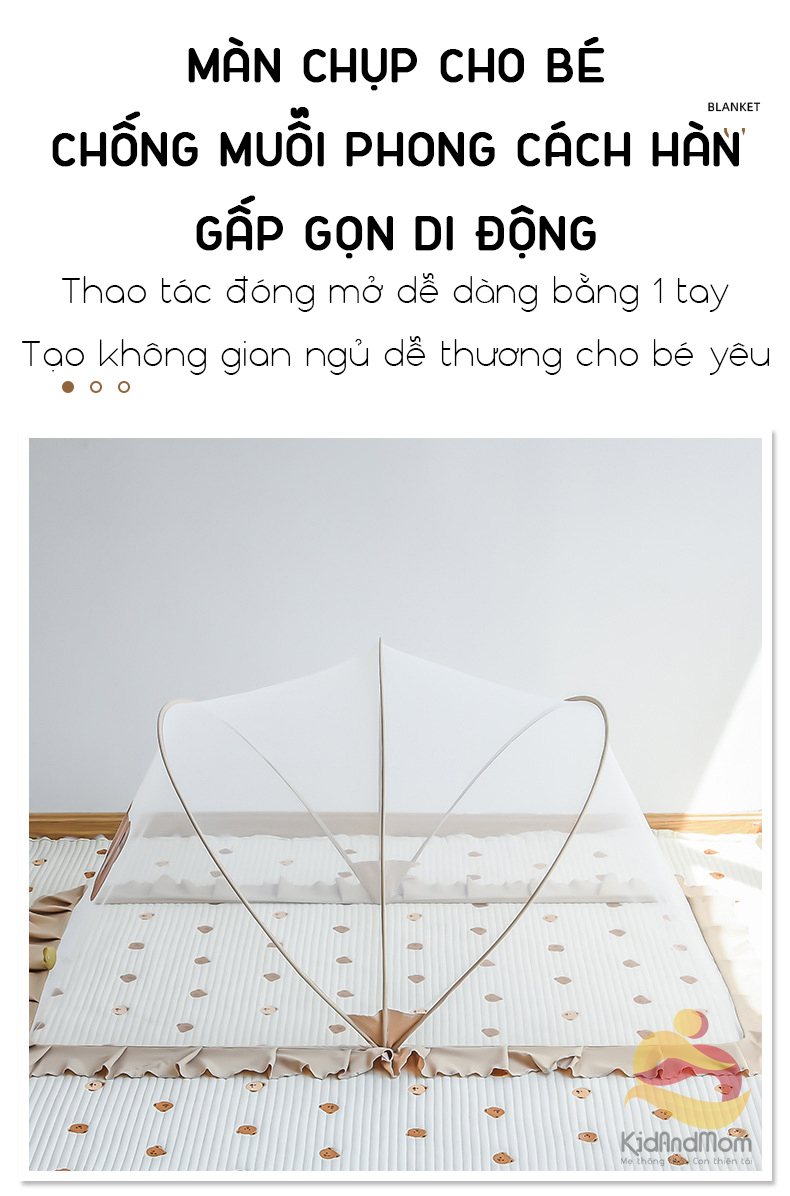 Mô tả Màn chống muỗi cho bé màn chụp gấp gọn KidAndMom phong cách Hàn Quốc che chắn cho trẻ ngủ ngon - 1