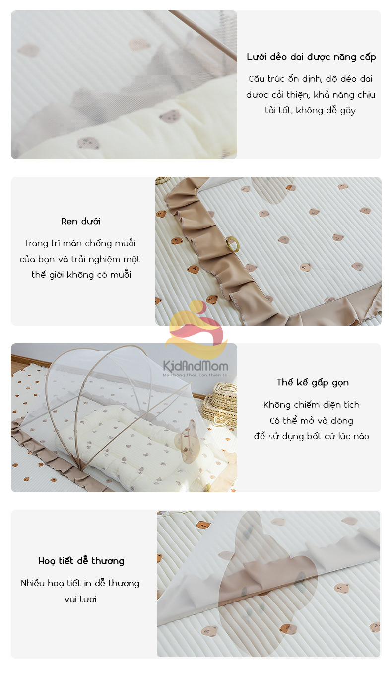 Mô tả Màn chống muỗi cho bé màn chụp gấp gọn KidAndMom phong cách Hàn Quốc che chắn cho trẻ ngủ ngon - 9