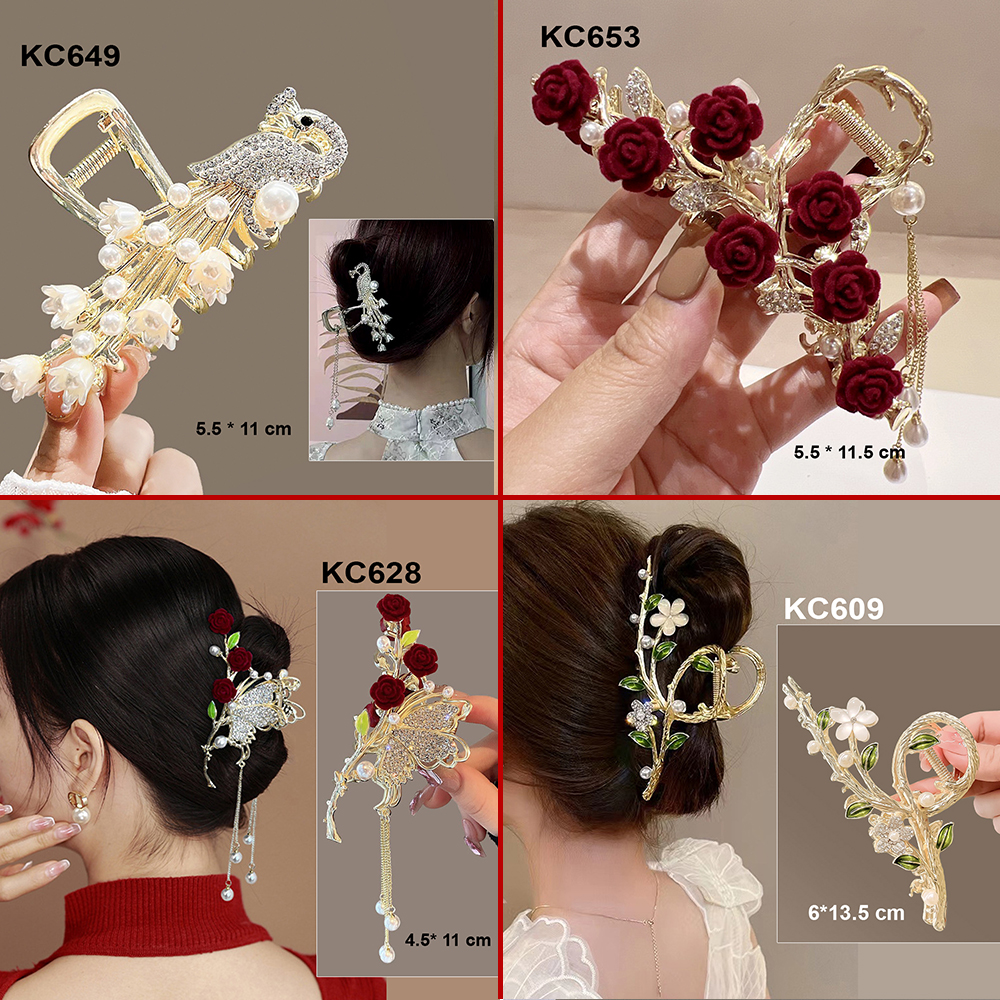 Mô tả GOTI - Kẹp Càng Cua Lớn Hình Hoa Trắng Lá Xanh Đính Hạt Xinh Xắn Quà Tặng Nữ 20/10 8/3 – Phụ Kiện Tóc Thanh Lịch KC609 - 5