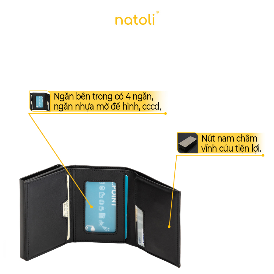 Mô tả Ví nam nữ mini thông minh thương hiệu Natoli gập 3 đựng thẻ cao cấp - Futuristic Mini Wallet V8 - 3