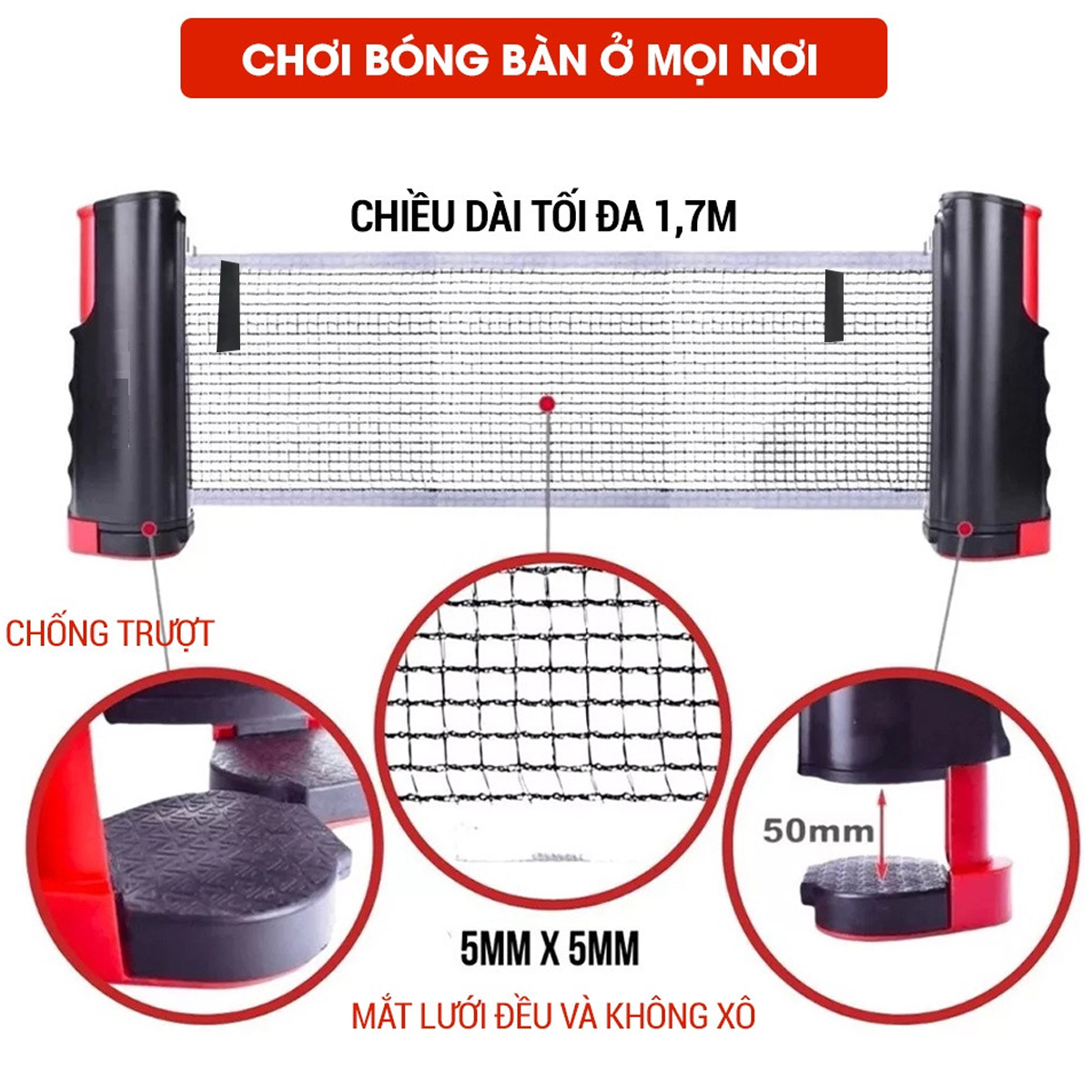 Mô tả Combo 2 Vợt Bóng Bàn Tặng Kèm 3 Quả Bóng Bàn + Kẹp Trụ Lưới Bóng Bàn Rút Gọn Nhựa ABS 1,7m Chính Hãng Amalife - 3