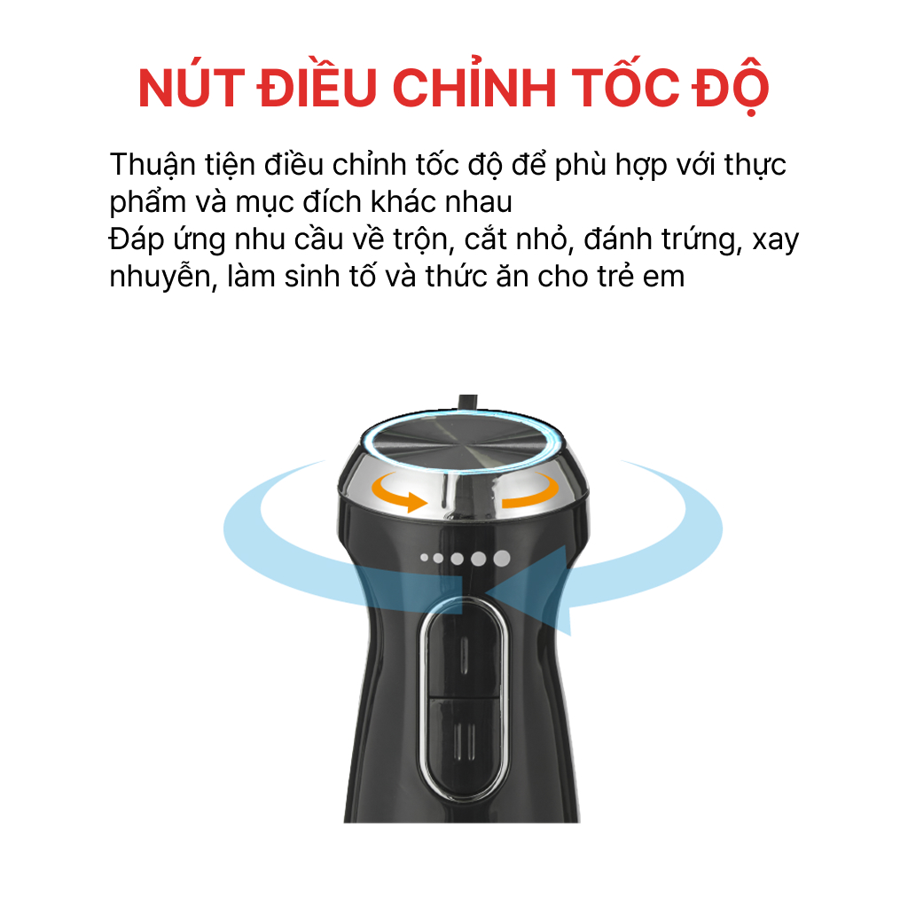 Mô tả Máy Xay Cầm Tay 4 In 1 Đa Năng 1000W HAPPYCOOK, Máy Làm Sinh Tố, Đánh Kem, Đánh Trứng - 4