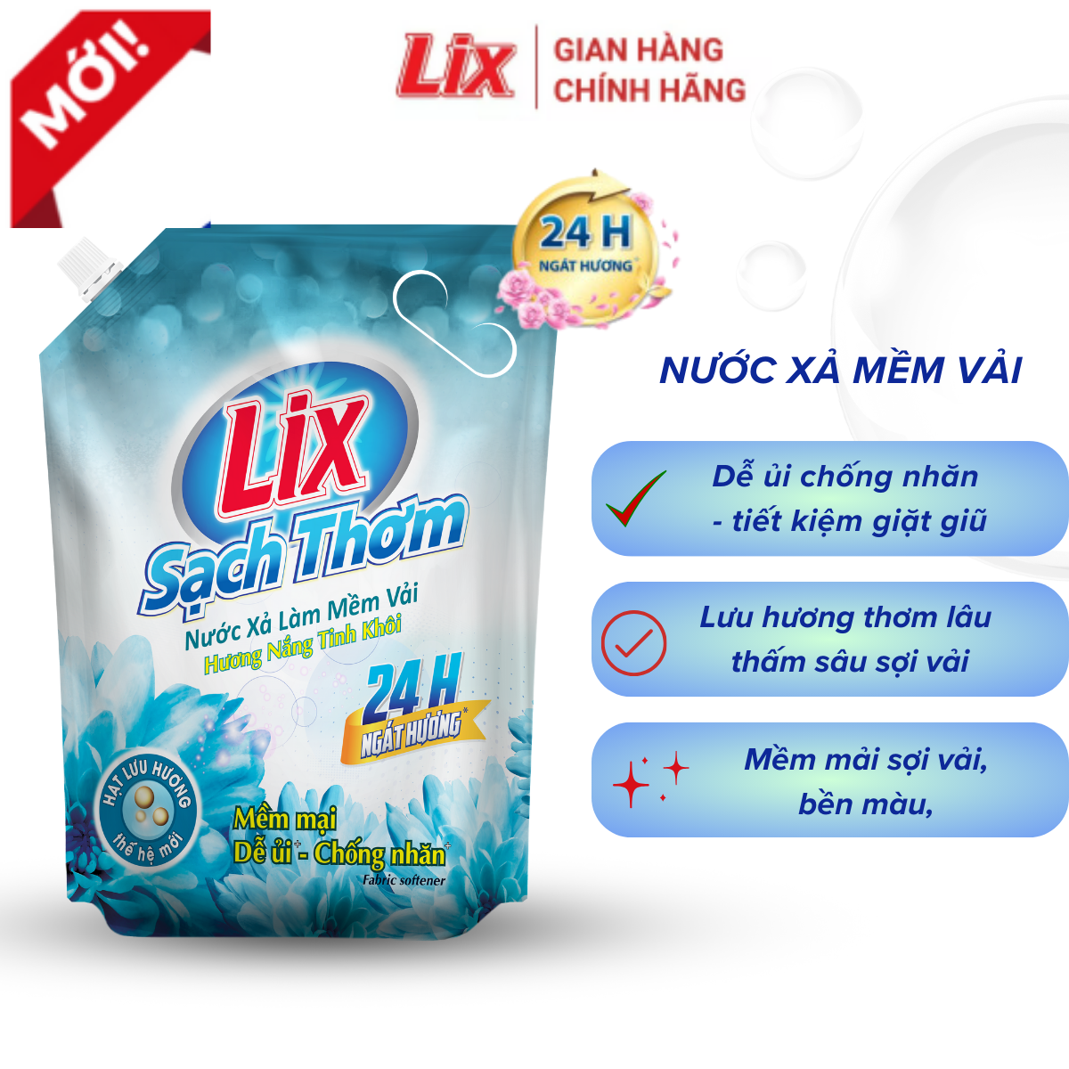 Mô tả Nước xả Lix làm mềm vải sạch thơm hương nắng tinh khôi, nước xả vải thơm lâu Lixco Việt Nam - 1