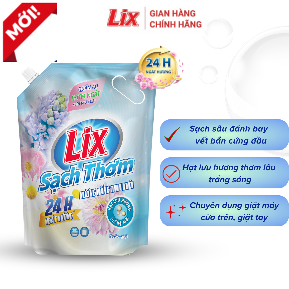 Mô tả Nước giặt Lix sạch thơm hương nắng tinh khôi Lixco Việt Nam nước giặt Lix cho giặt tay và giặt máy - 1