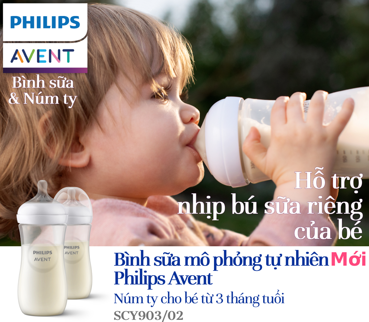 Mô tả Philips Avent Hộp 2 Bình sữa mô phỏng tự nhiên 330ml mới (núm ty phản ứng tự nhiên) SCY906/02 - 1