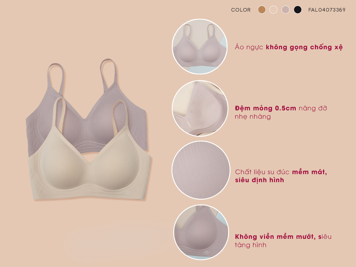 Mô tả Áo ngực su đúc không gọng Mialala đệm mỏng 1cm nâng ngực, tàng hình 3369 FA02113369 - 1