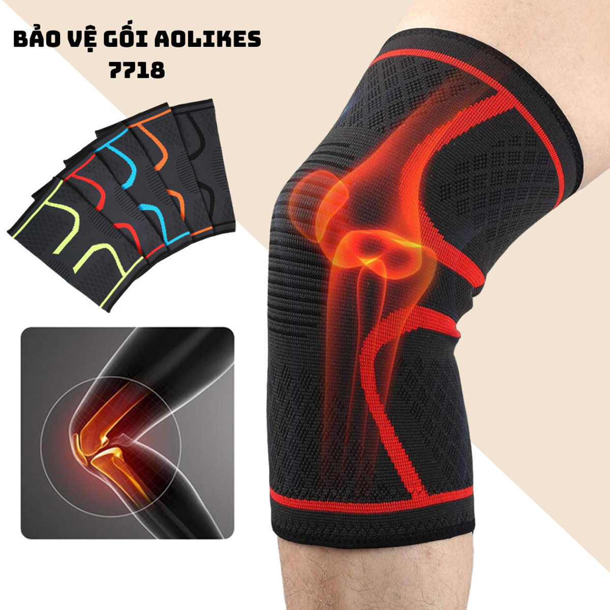Mô tả Bó Gối Đai Bảo Vệ Đầu Gối, Khớp Gối Đàn Hồi Đa Chiều Thể Dục, Chạy Bộ, Đạp Xe, Bóng Đá  AL7718 Chính Hãng Aolikes - 6