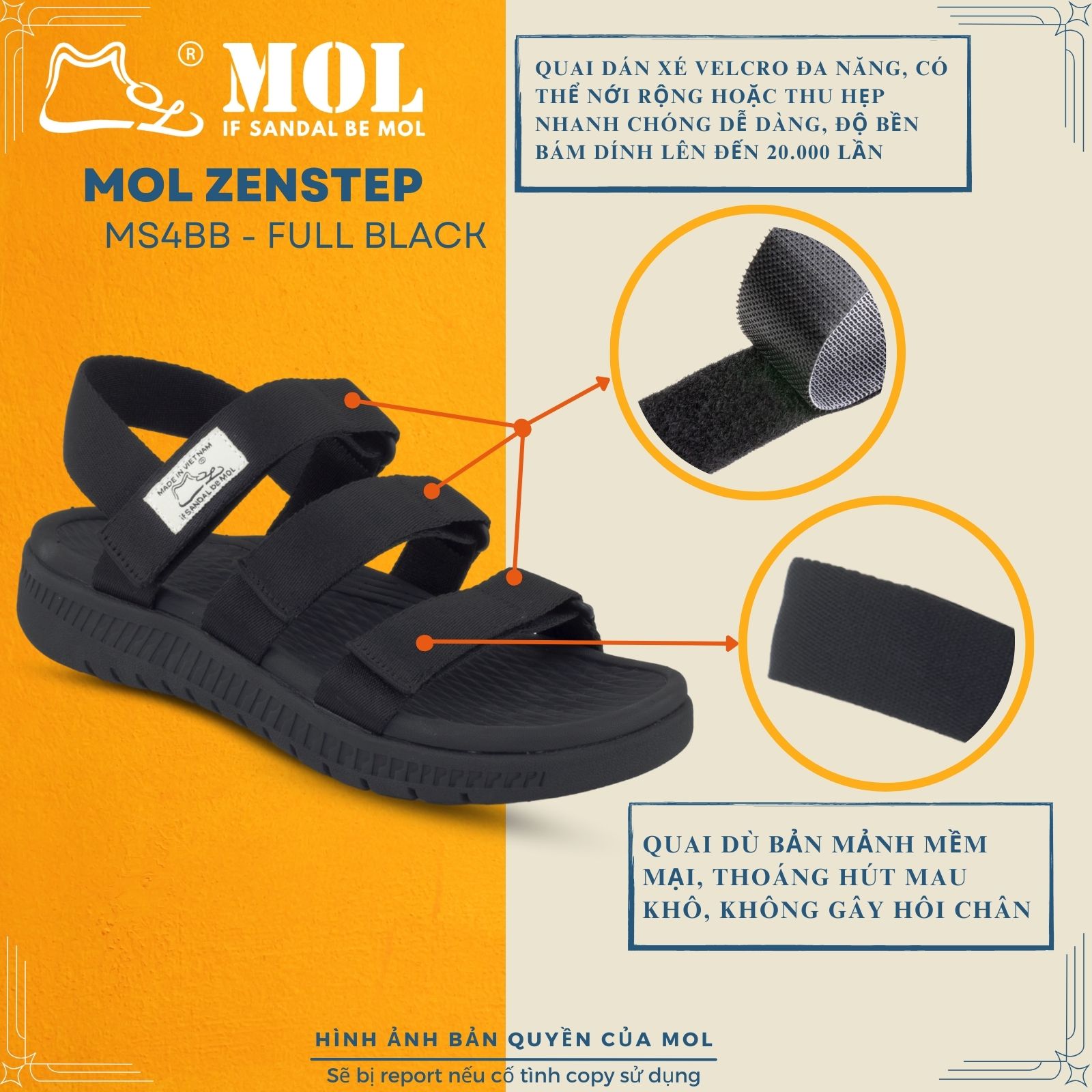 Mô tả Sandal MOL Zenstep nam nữ unisex MS4BB 3 quai ngang ( Form nhỏ, khách lưu ý lấy tăng 1 size) - 1