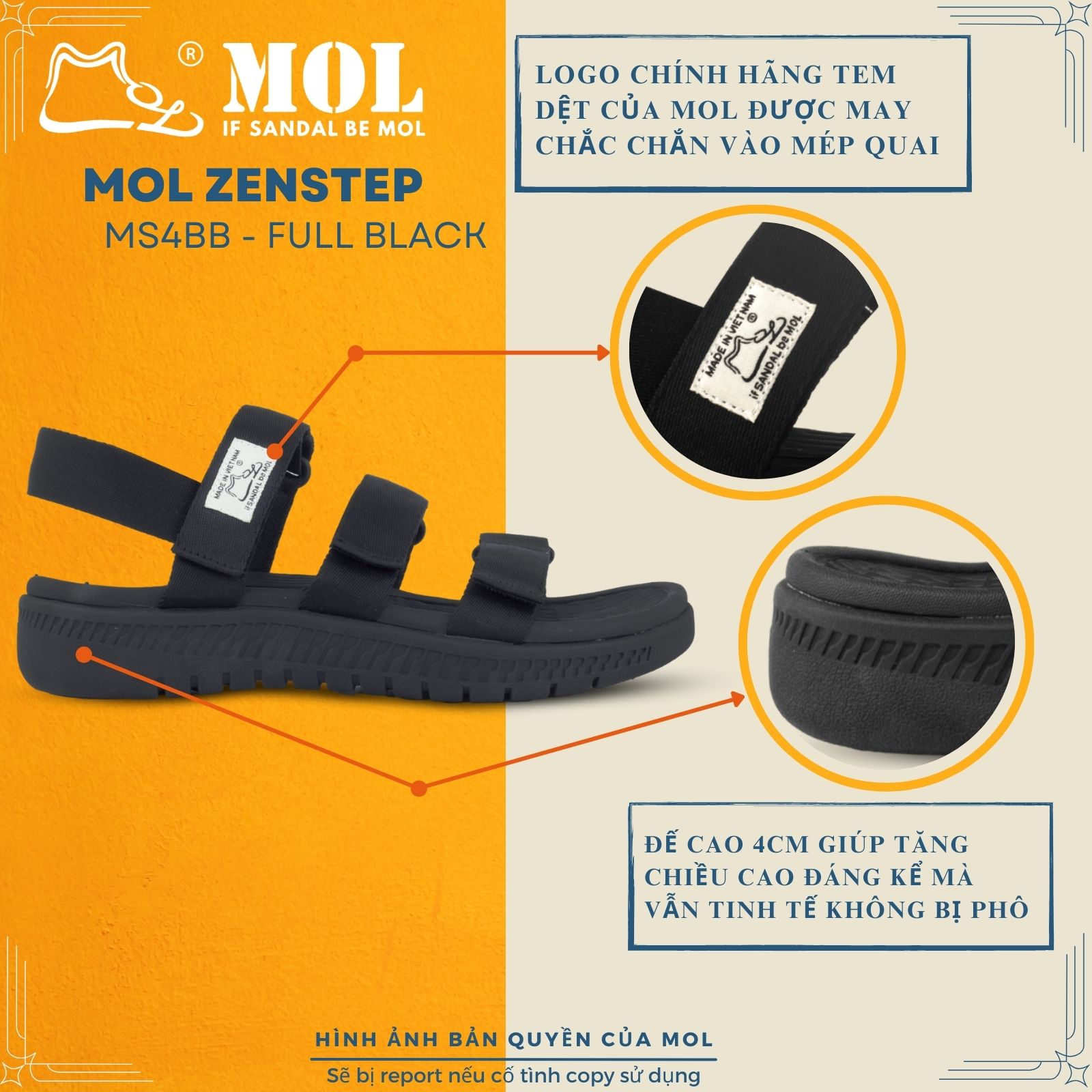 Mô tả Sandal MOL Zenstep nam nữ unisex MS4BB 3 quai ngang ( Form nhỏ, khách lưu ý lấy tăng 1 size) - 2