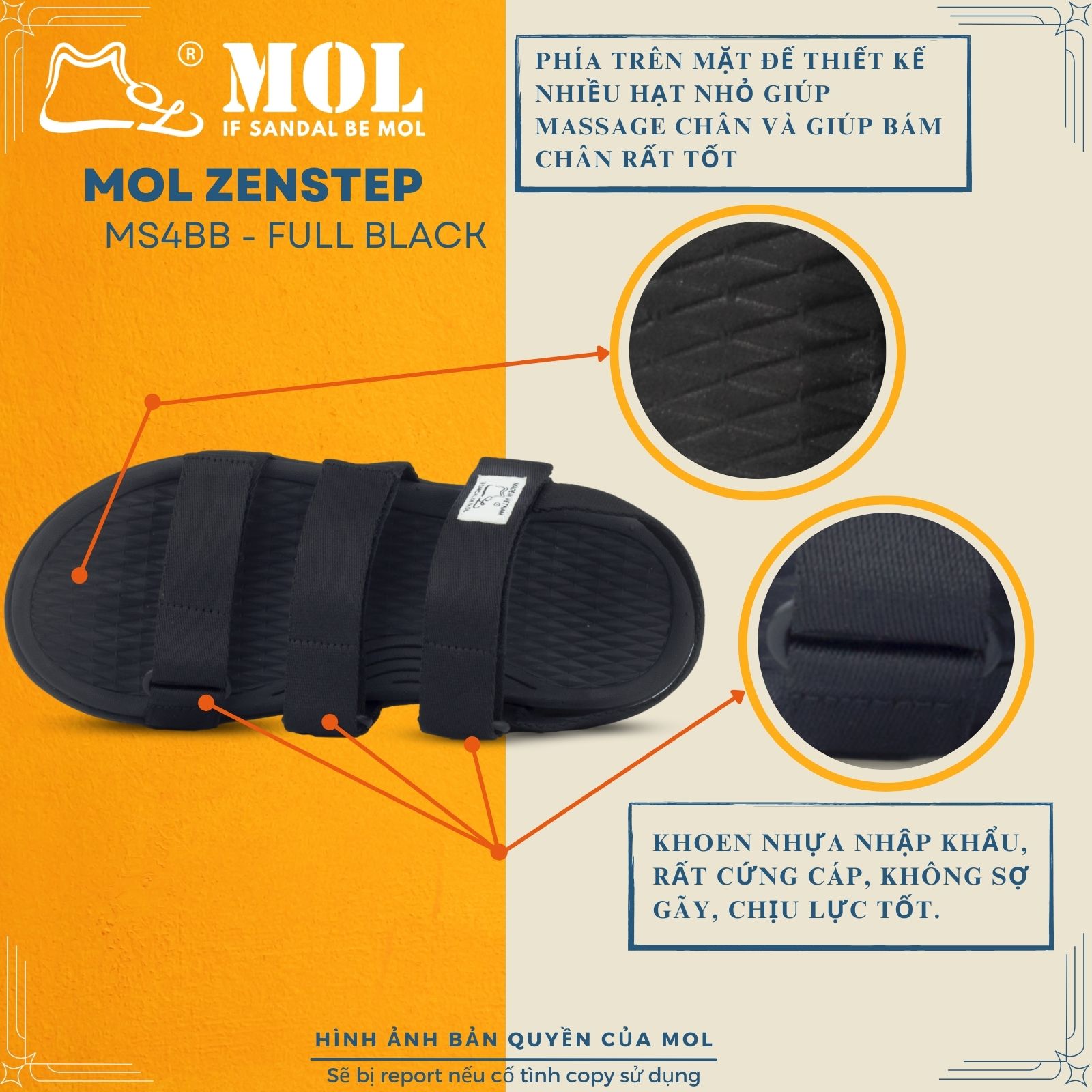 Mô tả Sandal MOL Zenstep nam nữ unisex MS4BB 3 quai ngang ( Form nhỏ, khách lưu ý lấy tăng 1 size) - 3