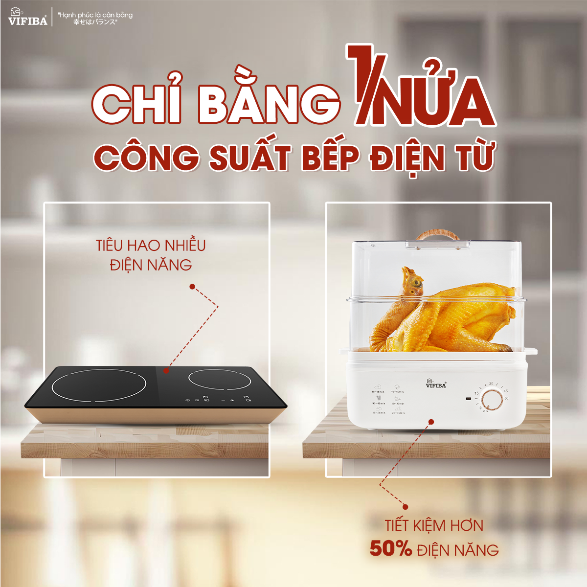 Mô tả Nồi Hấp Điện 2 Tầng VIFIBA Chính Hãng - Nồi Hấp Hẹn Giờ - Dung Tích 10L, Hấp Gà Nguyên Con 3kg - 4