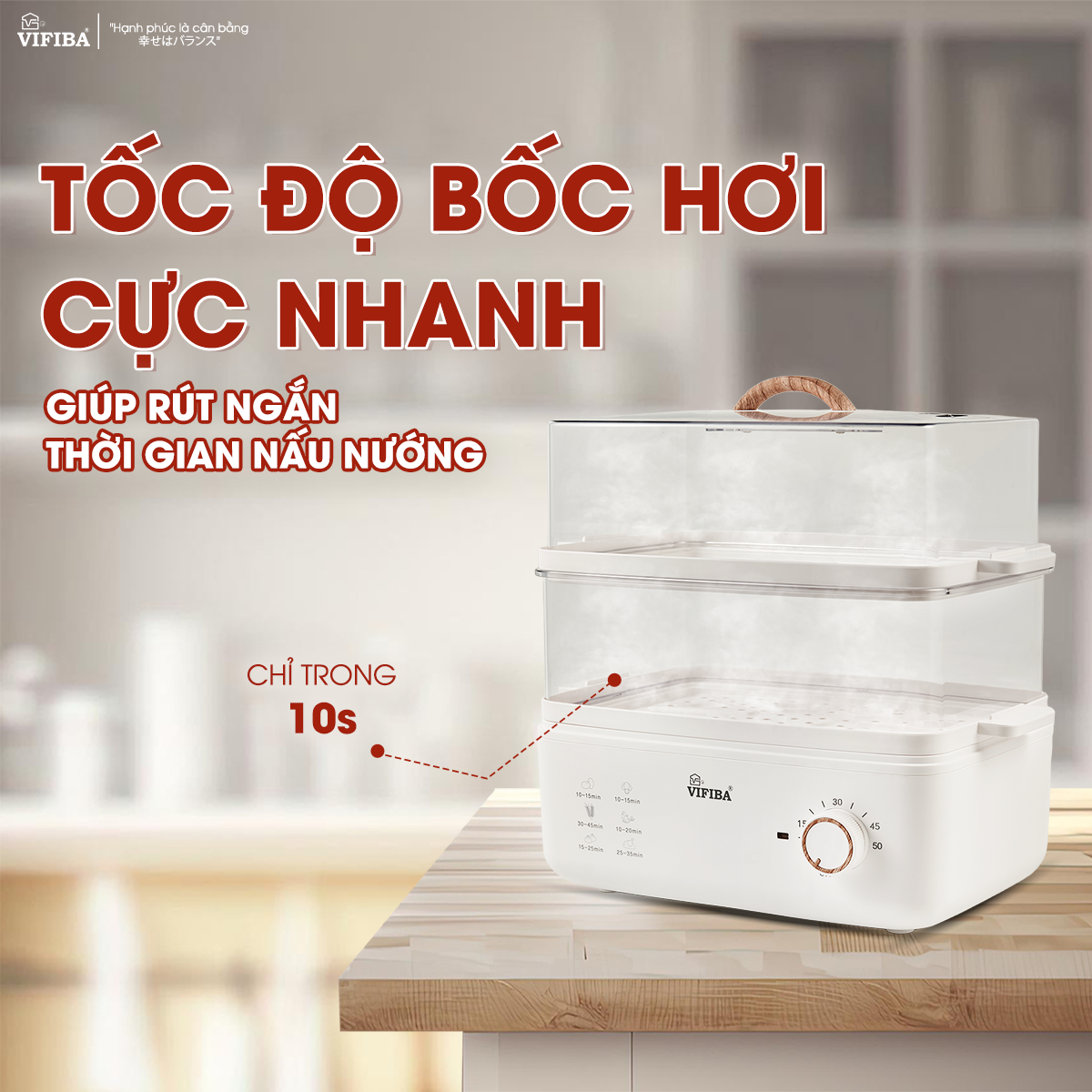Mô tả Nồi Hấp Điện 2 Tầng VIFIBA Chính Hãng - Nồi Hấp Hẹn Giờ - Dung Tích 10L, Hấp Gà Nguyên Con 3kg - 6