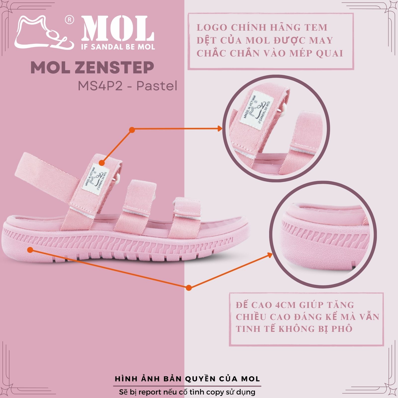 Mô tả Sandal MOL Zenstep nam nữ unisex MS4P2 3 quai ngang ( Form nhỏ, khách lưu ý lấy tăng 1 size) - 1