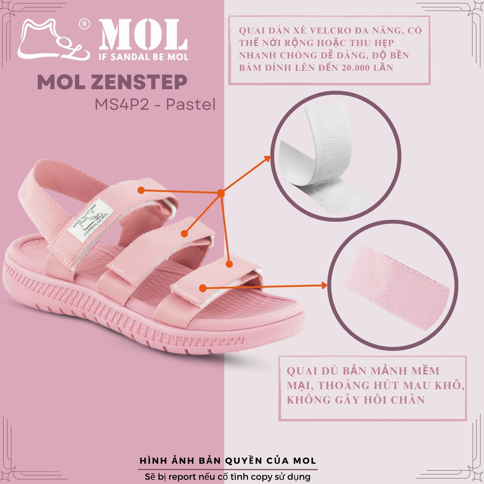 Mô tả Sandal MOL Zenstep nam nữ unisex MS4P2 3 quai ngang ( Form nhỏ, khách lưu ý lấy tăng 1 size) - 2