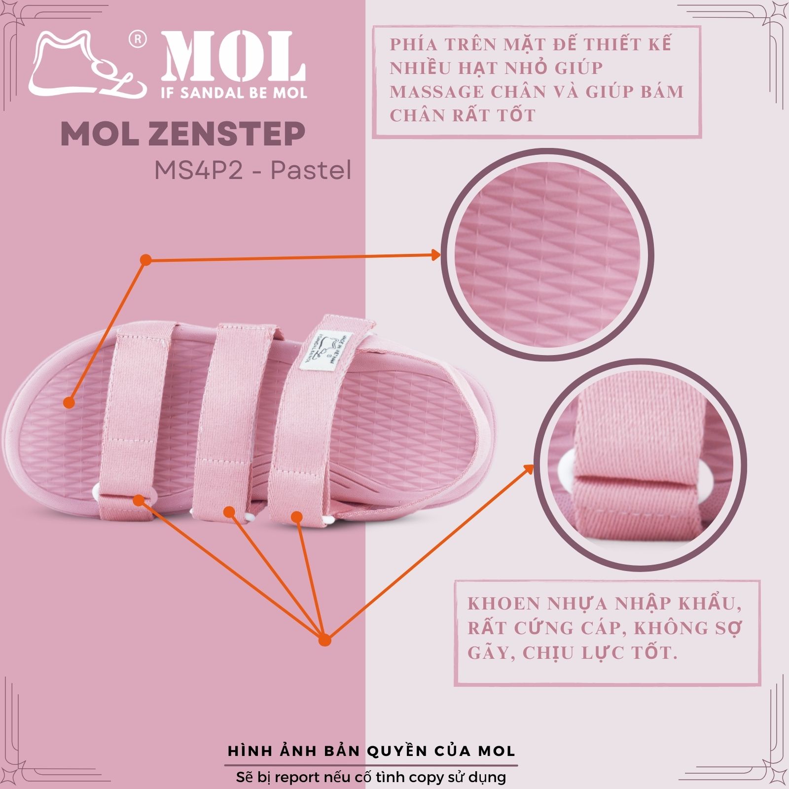 Mô tả Sandal MOL Zenstep nam nữ unisex MS4P2 3 quai ngang ( Form nhỏ, khách lưu ý lấy tăng 1 size) - 3