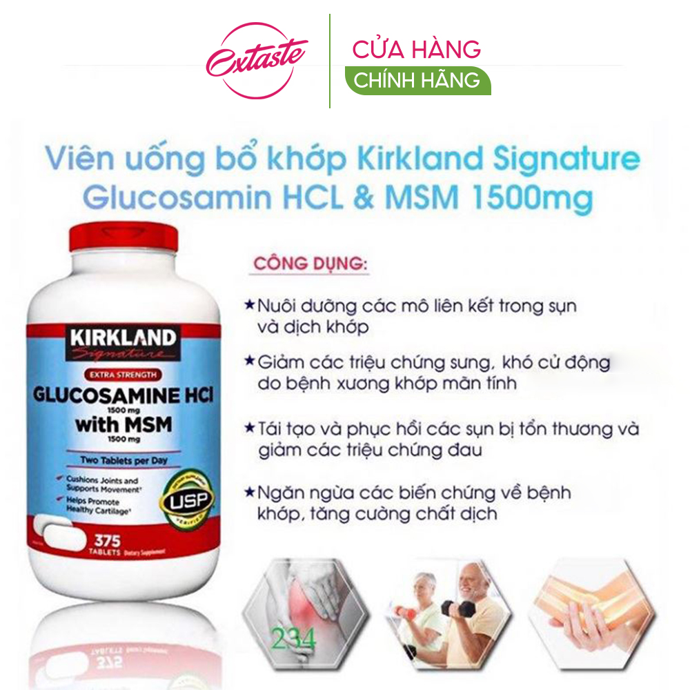 Mô tả Glucosamine hcl with msm Kirkland Signature giảm đau nhức xương khớp hộp 375 viên extaste - 2