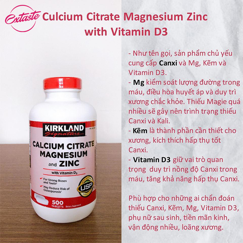 Mô tả Viên uống bổ sung canxi kẽm, magie Kirkland Signature Calcium Citrate Magnesium and ZinC 500 viên - 1