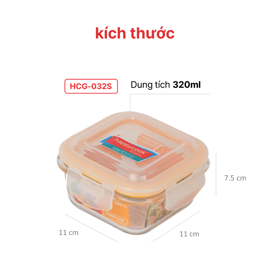 Mô tả Hộp thủy tinh hình vuông 320ml, 520ml, 800ml HAPPYCOOK - 7