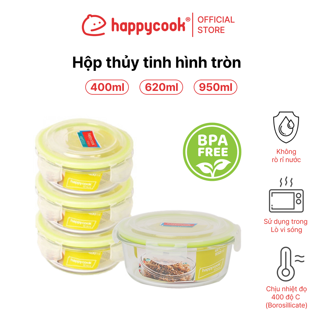 Mô tả Hộp thủy tinh hình tròn 400ml, 620ml, 950ml, HAPPYCOOK - 1