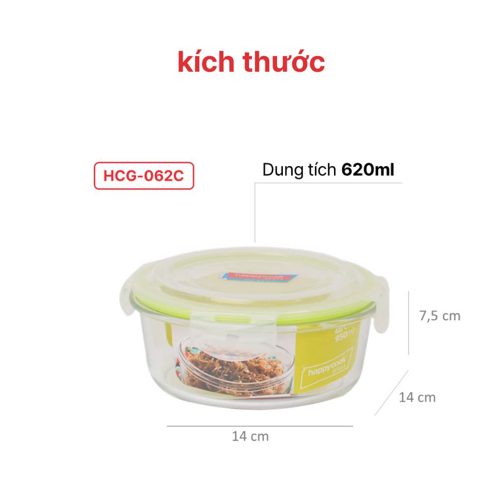 Mô tả Hộp thủy tinh hình tròn 400ml, 620ml, 950ml, HAPPYCOOK - 8