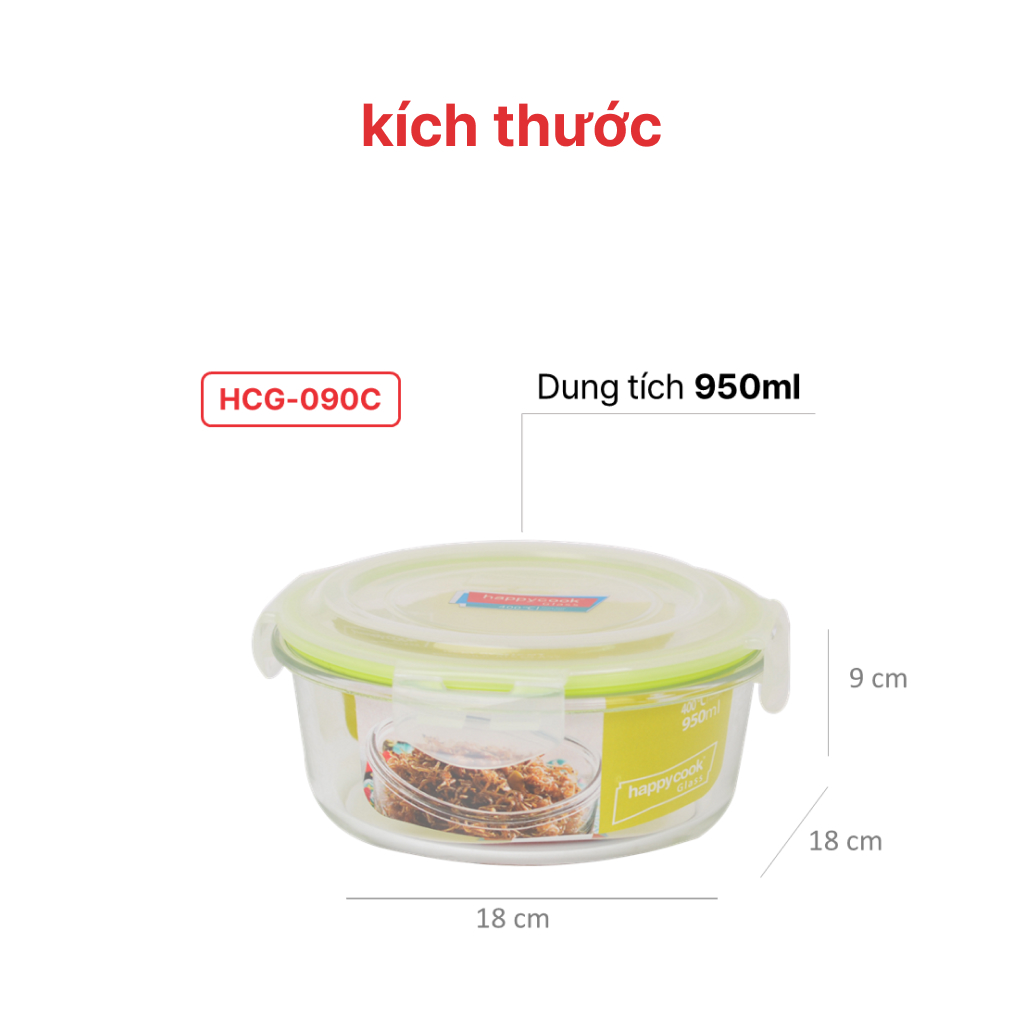 Mô tả Hộp thủy tinh hình tròn 400ml, 620ml, 950ml, HAPPYCOOK - 9
