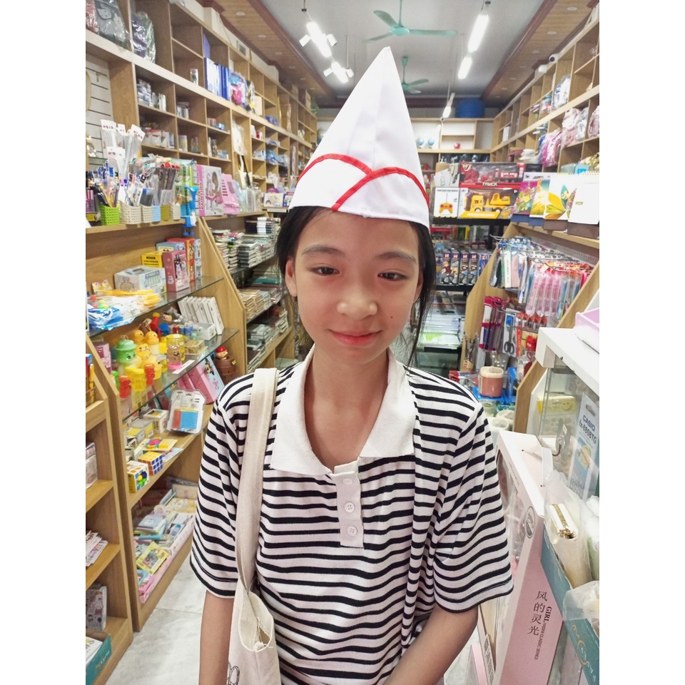 Mô tả Mũ ca lô màu trắng viền đỏ chất vải kaki in hình búp măng non đội viên - Nhà Sách Tâm An - 3