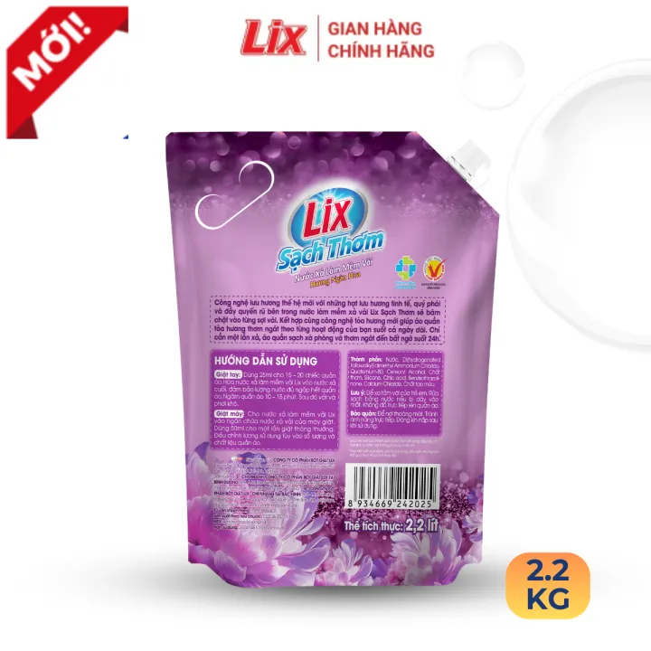 Mô tả Nước xả làm mềm vải Lix sạch thơm hương ngàn hoa túi 1,8/ 2,2L - Nước xả hạt lưu hương thơm lâu thấm sâu sợi vải - Lixco - 2