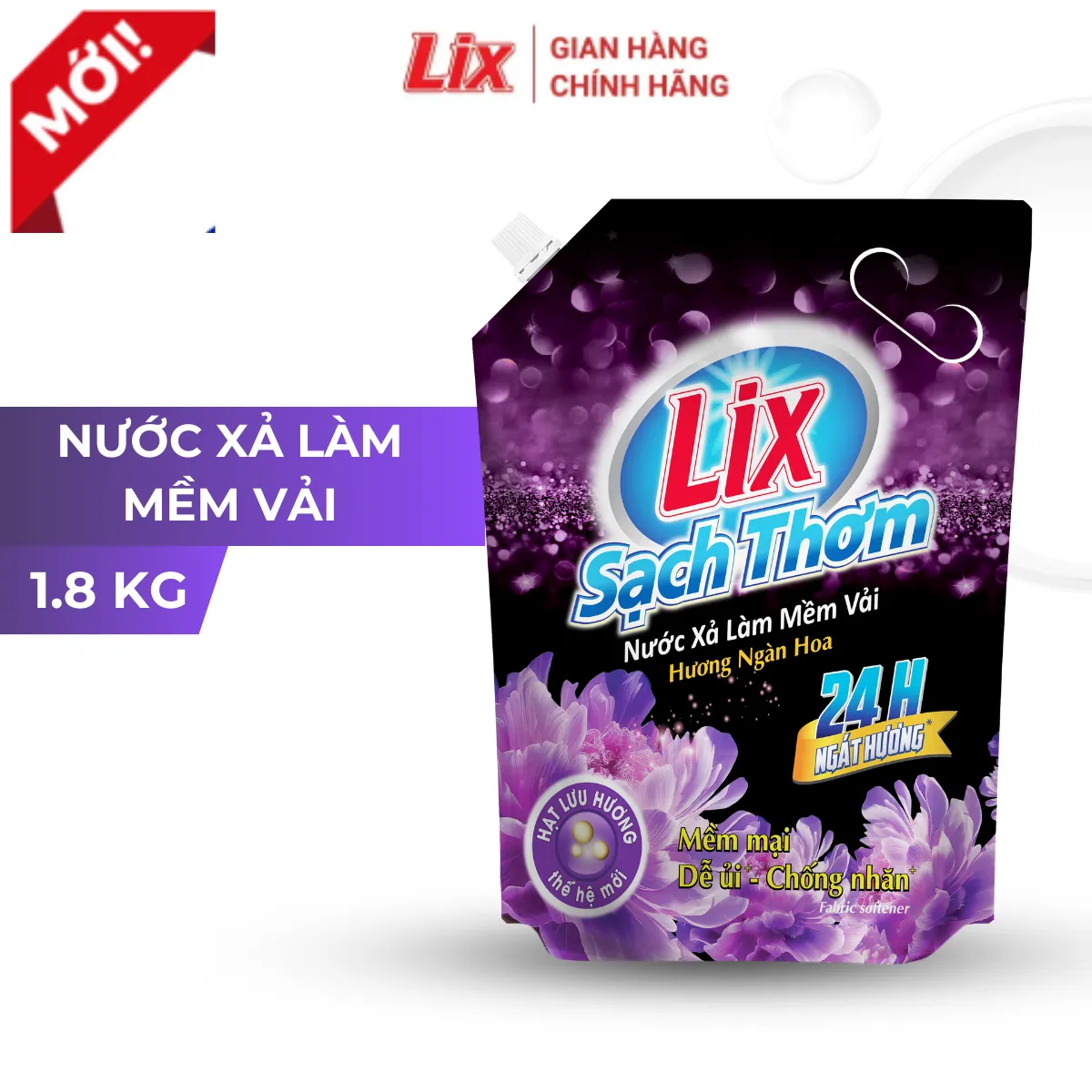 Mô tả Nước xả làm mềm vải Lix sạch thơm hương ngàn hoa túi 1,8/ 2,2L - Nước xả hạt lưu hương thơm lâu thấm sâu sợi vải - Lixco - 5