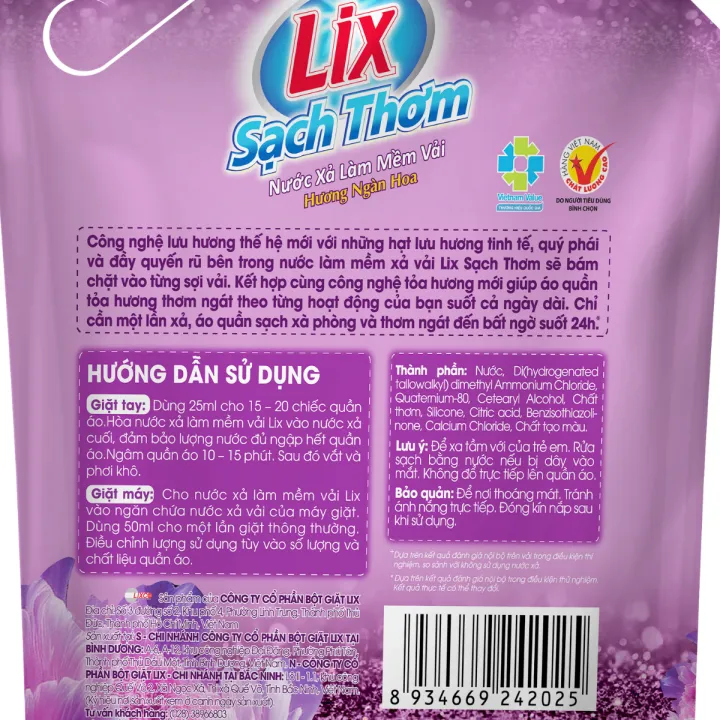 Mô tả Nước xả làm mềm vải Lix sạch thơm hương ngàn hoa túi 1,8/ 2,2L - Nước xả hạt lưu hương thơm lâu thấm sâu sợi vải - Lixco - 6