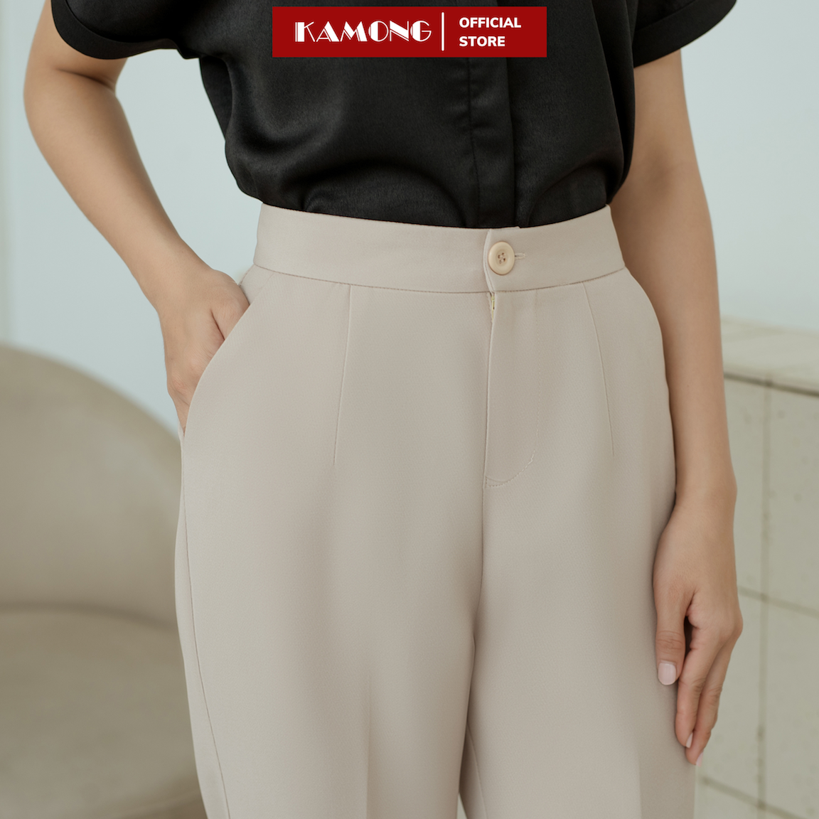 Mô tả Quần baggy nữ KAMONG cạp cao kiểu dáng quần tây công sở cao cấp Q012 - 2