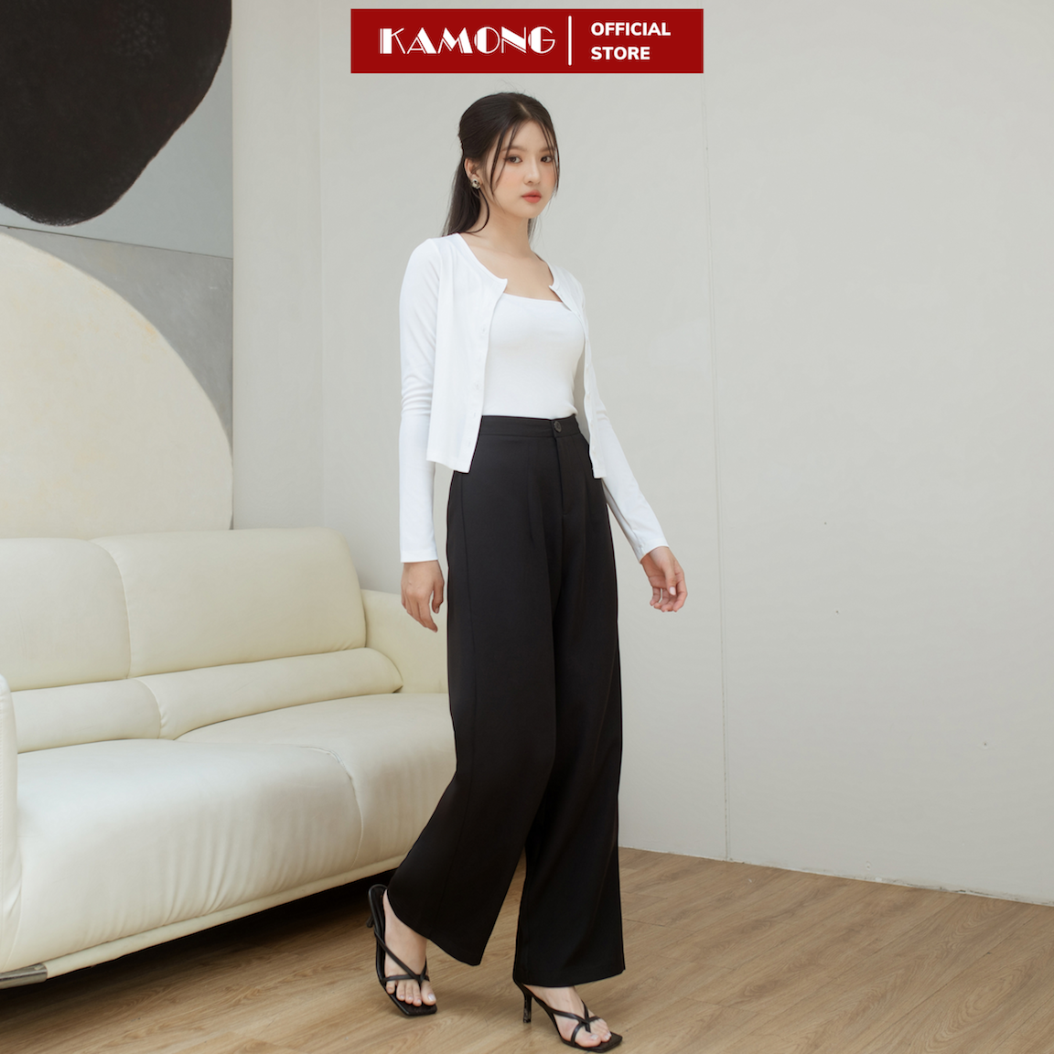 Mô tả Quần ống rộng 1 nút KAMONG dáng quần tây suông culottes công sở Q015 - 2