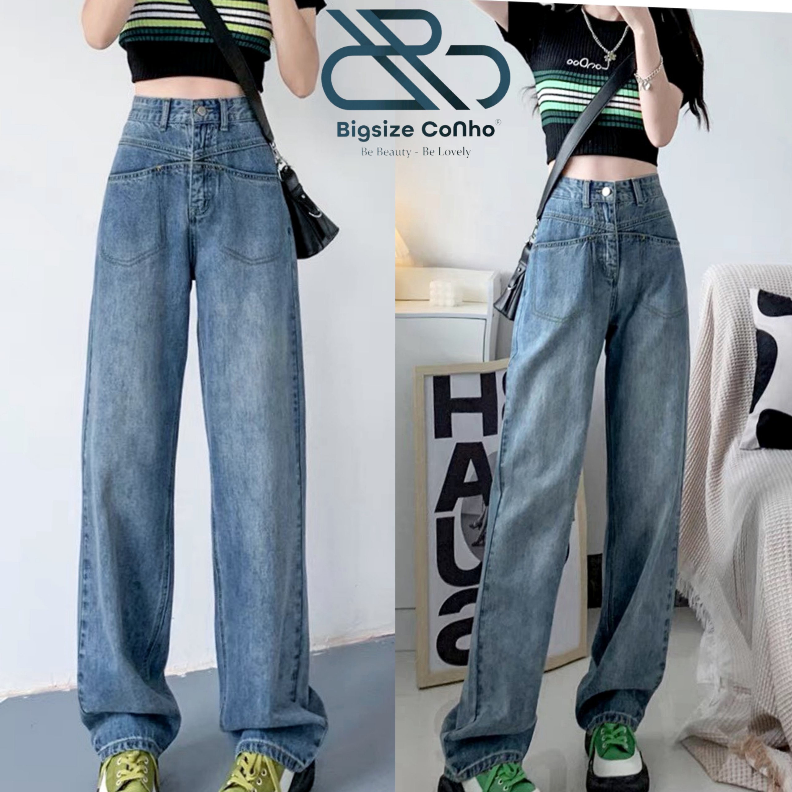 Mô tả Quần jean Bigsize Cô Nhỏ ống suông cạp cao phong cách trẻ trung năng động cho nàng chubby J9 - 1