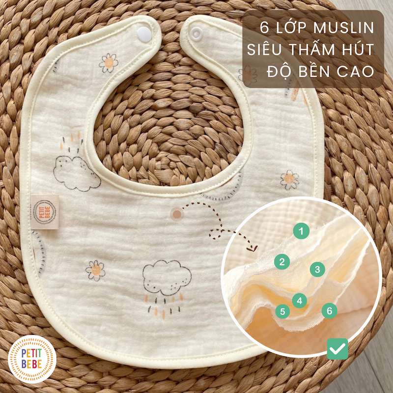 Mô tả Yếm ăn dặm muslin 6 lớp PETIT BEBE cho bé trai bé gái - 2