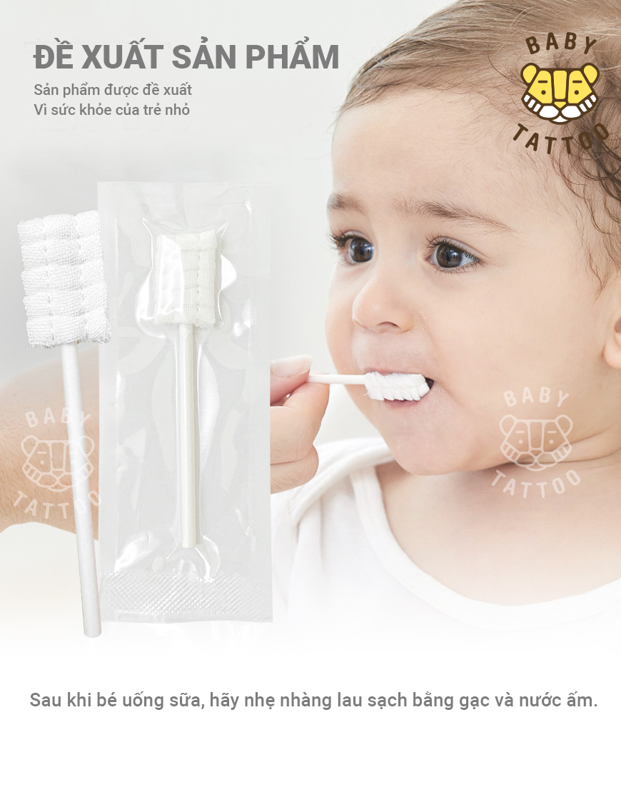 Mô tả BABY TATTOO Que Rơ Làm Sạch Lưỡi, Đầu 3D Lượn Sóng Cho Bé, hộp 15 que - 2