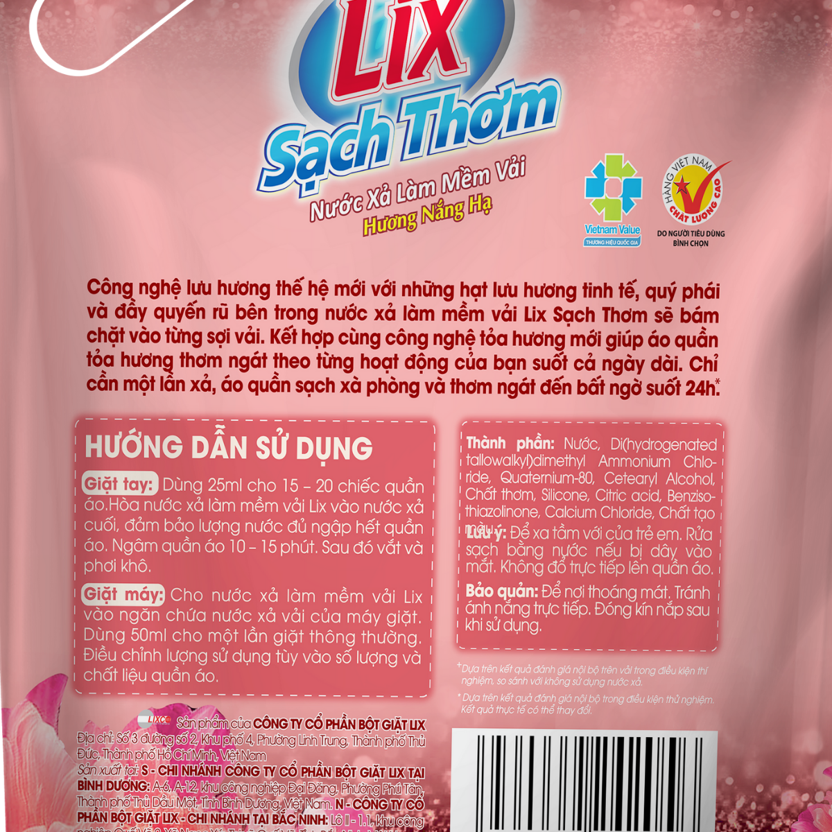 Mô tả Nước xả làm mềm vải Lix sạch thơm hương nắng hạ 1,8/ 2,2L/ 3,2L - Nước xả hạt lưu hương thơm trên sợi vải - Lixco - 3