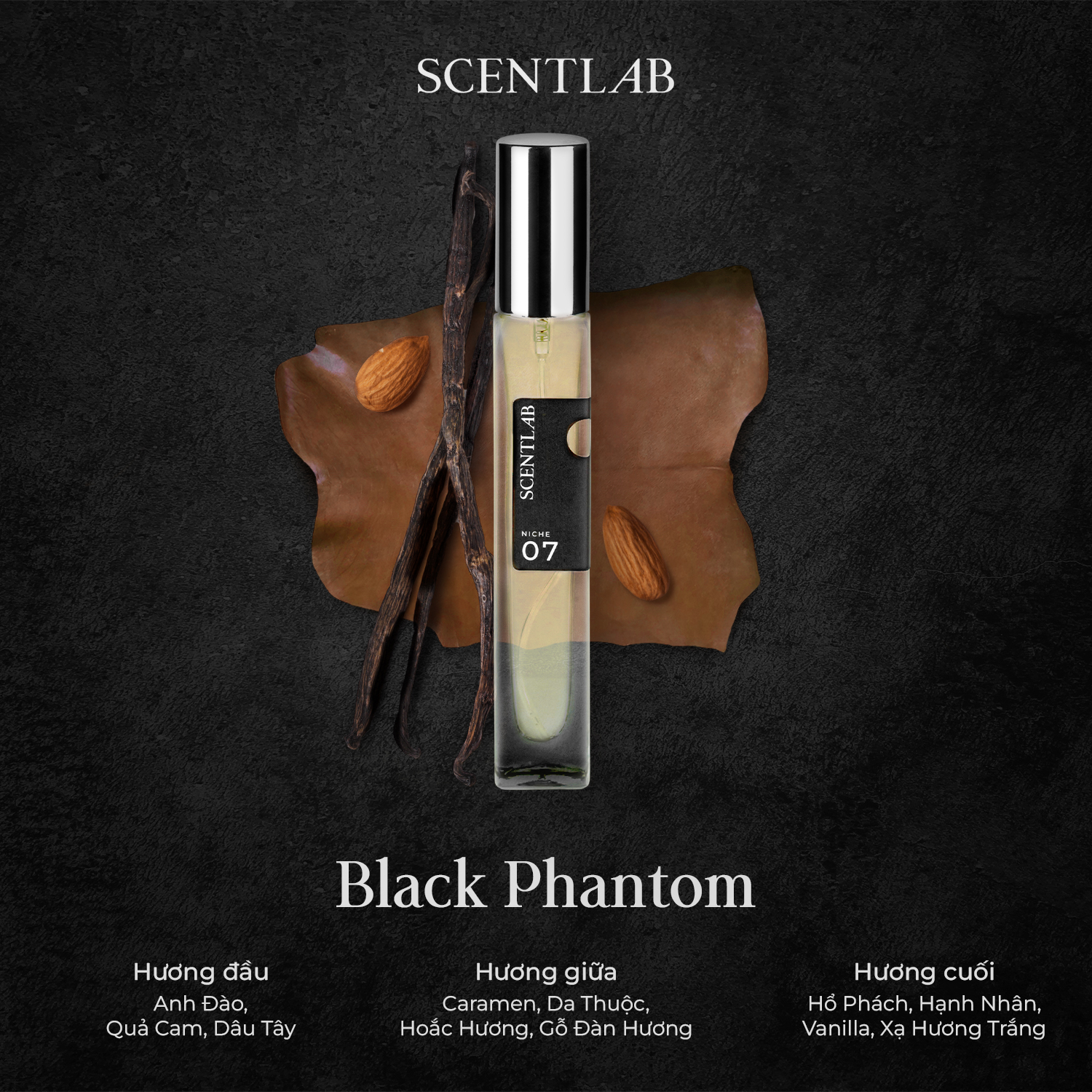 Mô tả Nước hoa unisex SCENTLAB No.07 quyến rũ cá tính Black Phantom Niche tinh dầu thơm lâu, lưu hương 10h mini 10ml - 1