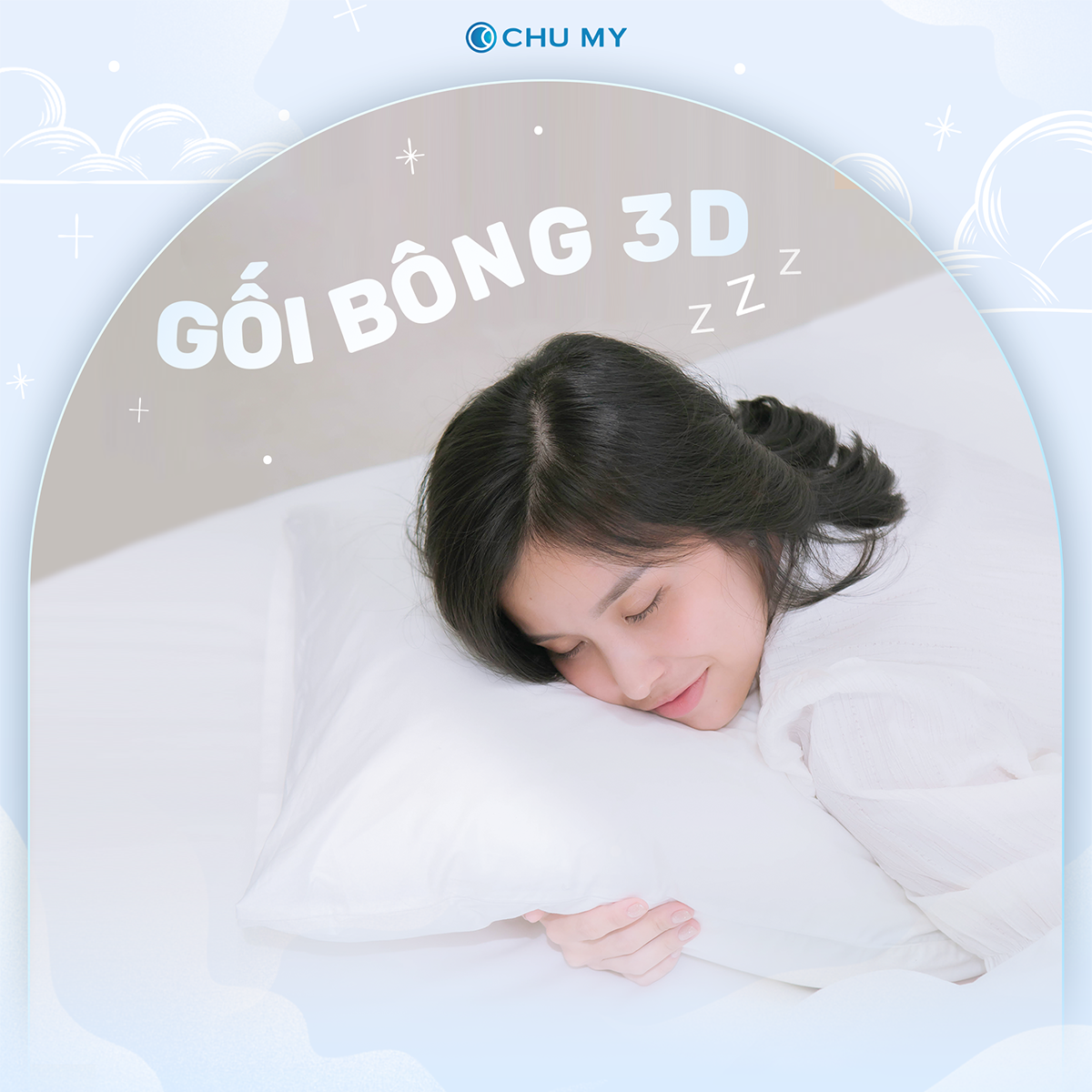 Mô tả Gối khách sạn bông 3D CHU MY, nâng đỡ vai gáy, dành cho khách sạn 2-3 sao - 1