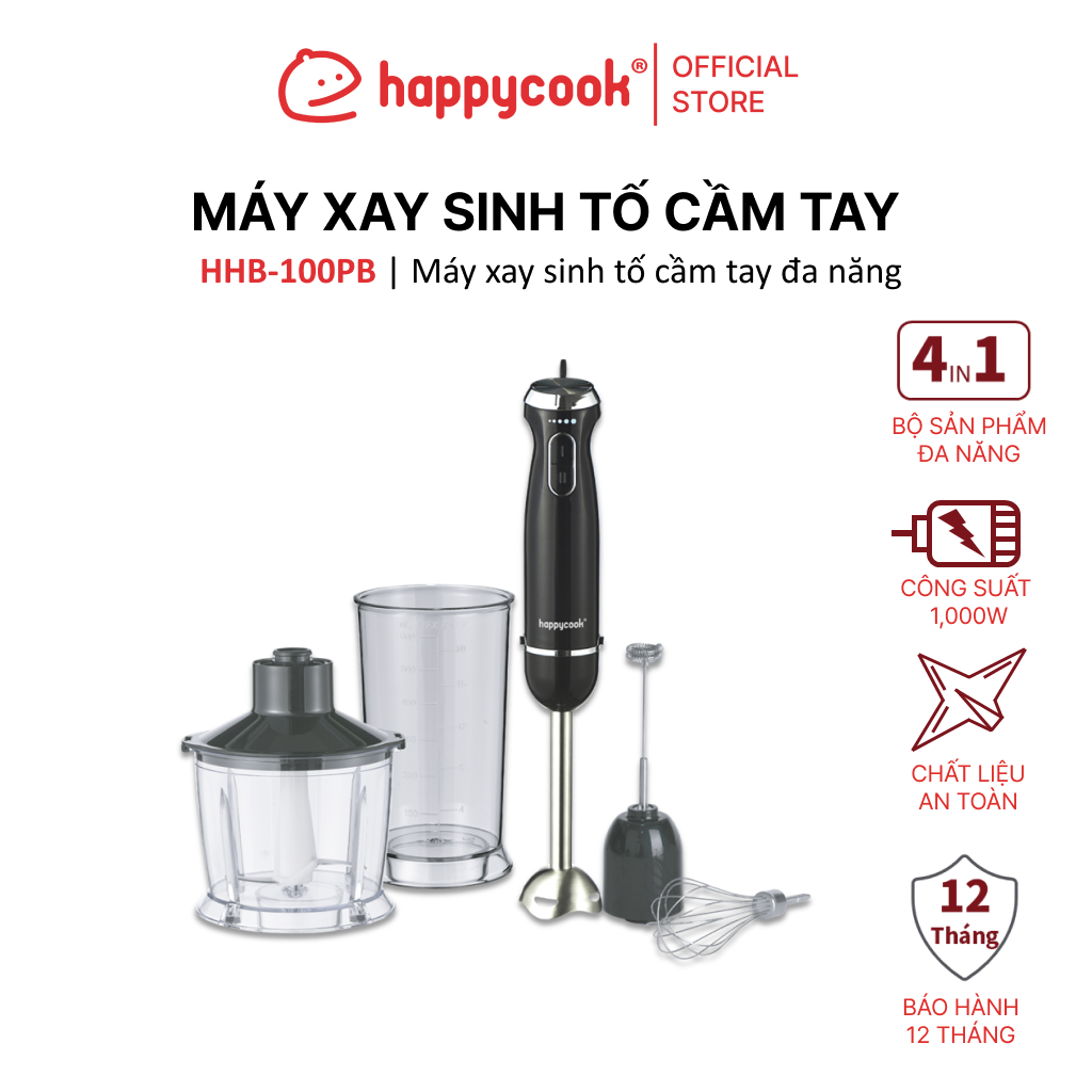Mô tả Máy Xay Cầm Tay 4 In 1 Đa Năng 1000W HAPPYCOOK, Máy Làm Sinh Tố, Đánh Kem, Đánh Trứng - 1