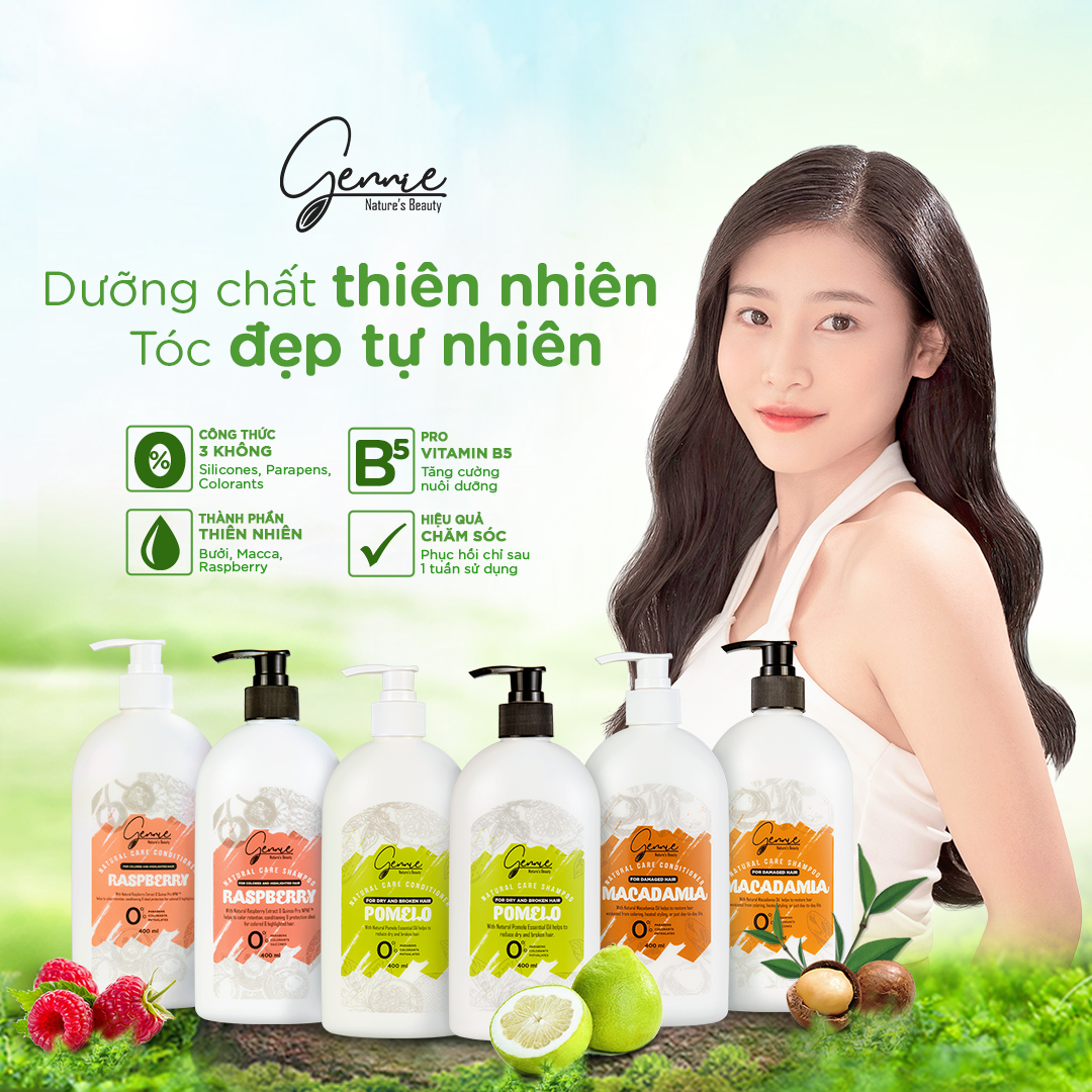 Mô tả Dầu gội - xả Gennie Natural Care Raspberry cho tóc nhuộm và tóc highlight 400ml - 1