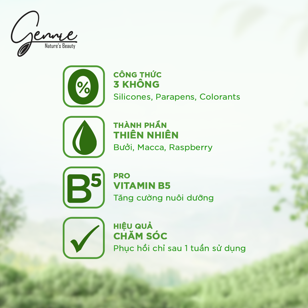 Mô tả Dầu gội - xả Gennie Natural Care Raspberry cho tóc nhuộm và tóc highlight 400ml - 3