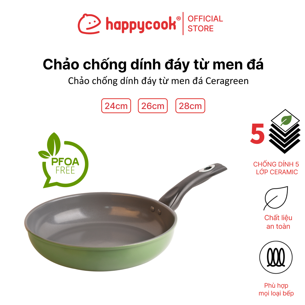 Mô tả Chảo chống dính đáy từ Ceragreen 24cm, 26cm, 28cm, HAPPYCOOK - 1