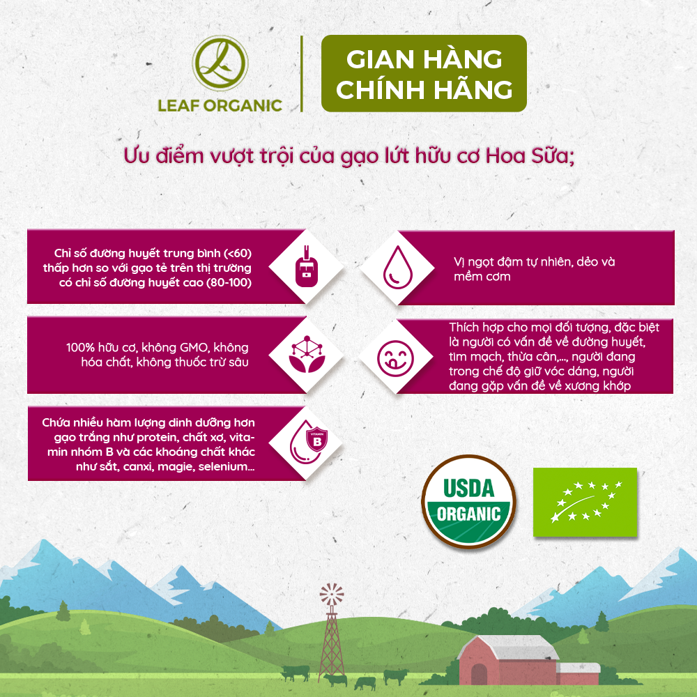Mô tả Gạo lứt hữu cơ Hoa Sữa 1kg vị ngọt đậm, thơm dẻo - 3